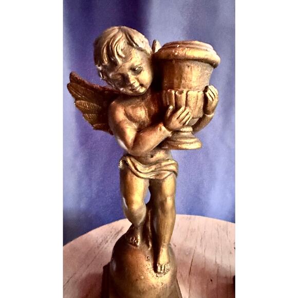 Golden Cherub Vintage Candle Holders , Set of Angel Candleholders - Picture 3 of 10